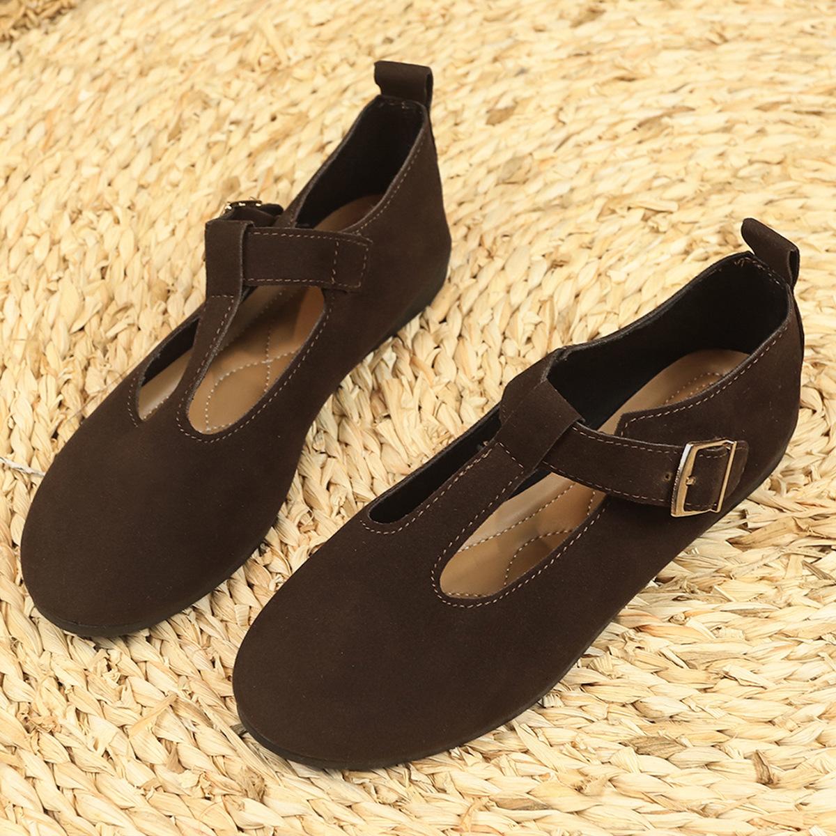 

2025 large size flat-soled single shoes 2024 autumn new casual outer wear round head light shallow mouth single shoes women 43 коричневый