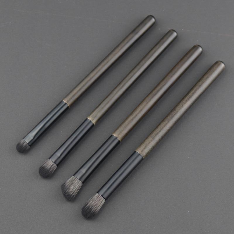 Eyeshadow Brush Set - Little Grape 4-Piece: Portable Makeup Brushes with Soft Animal Hair for Blending Eyes and Nose Shadows.