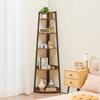 5 Tier Corner Shelf, Tall Corner Bookshelf Plant Rack, Wall Shelves Tower Storage Organizer with Metal Frame & Wooden Shelves, Narrow Display Book