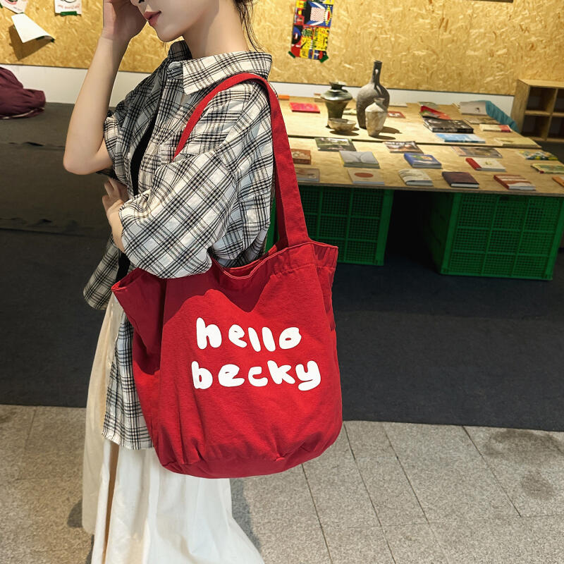Canvas Shoulder Bag Large Capacity Letter Tote Bag Commuter Shopping Bag Women's Bag