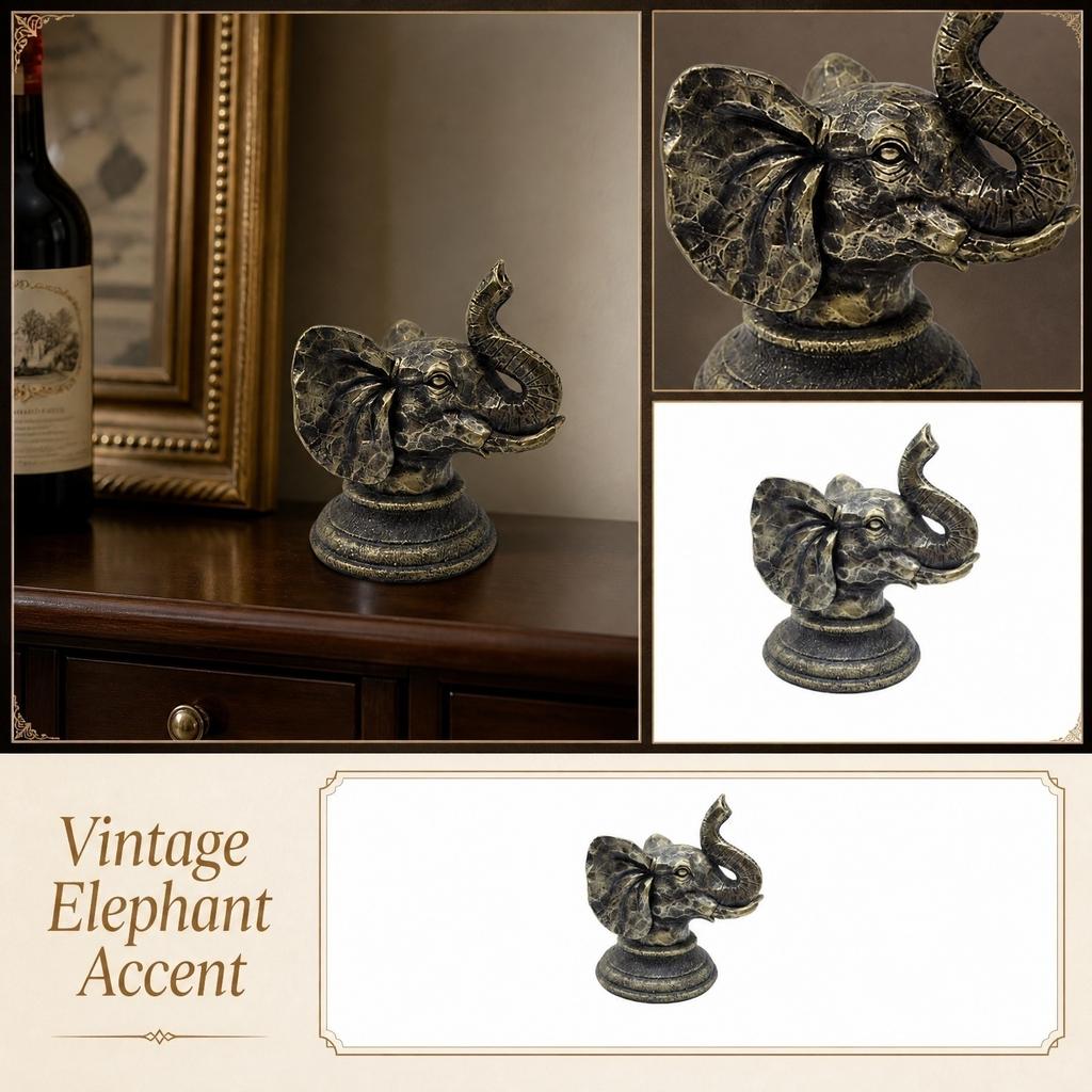 Vintage Elephant Figurine Decorative Sculpture for Home Bar Entryway Table Accent Unique Animal Statue Ornament
