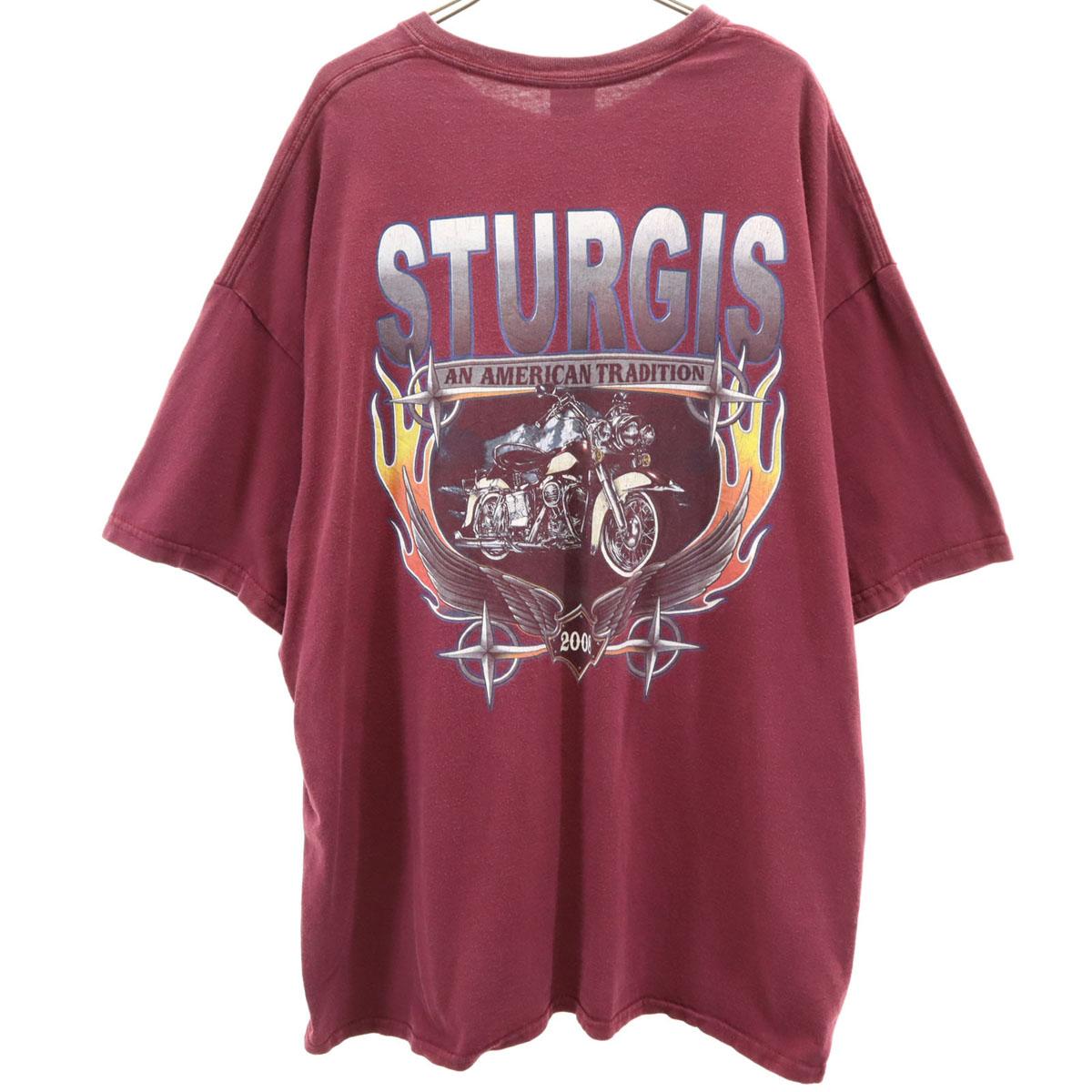 

GILDAN Back print STURGIS Short sleeve T-shirt 2XL Bordeaux Bike Big Size Men s Used