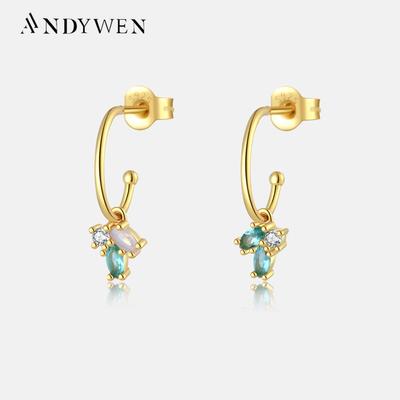925 Sterling Silver Gold Spring Rainbow CZ Drop Earring Piercing Pendiente 2023 Wedding Special Jewels