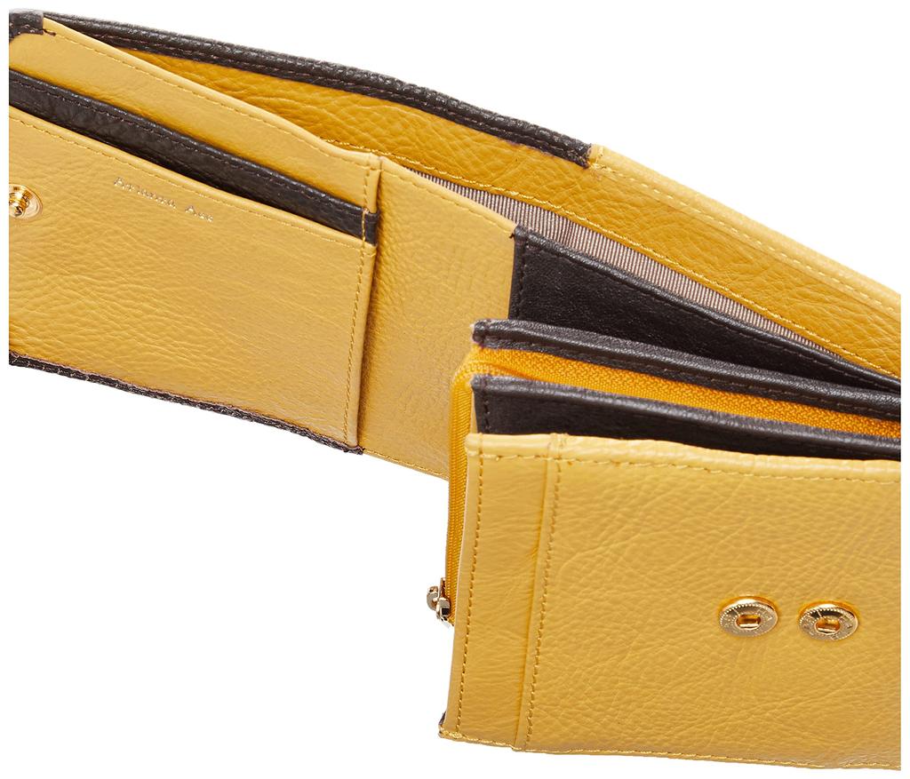 Peaks Peak Women's Bifold Wallet, Cowhide Leather, Two-Tone Color, Yellow and Brown