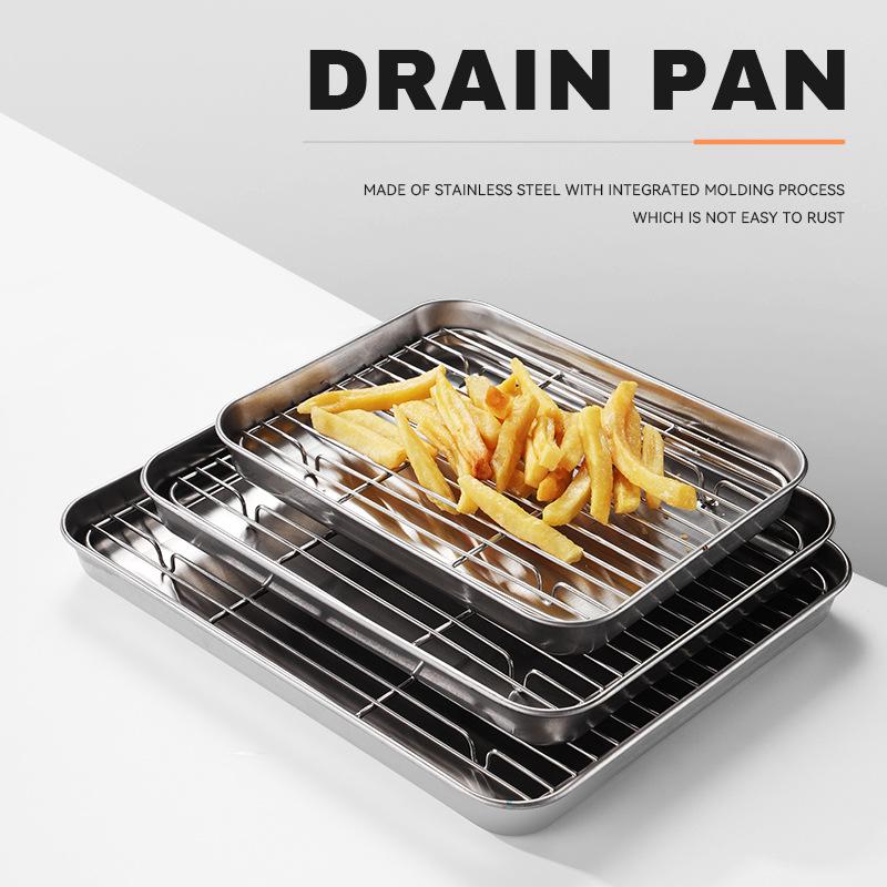Stainless Steel Flat Tray & Mesh Pan for Roasting, Frying, BBQ & Oil Draining