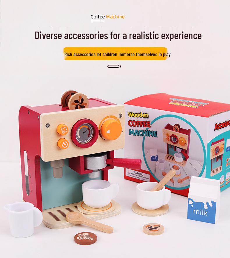 Wooden Toy Coffee & Milk Tea Maker - Parent-Child Interactive Kitchen Playset