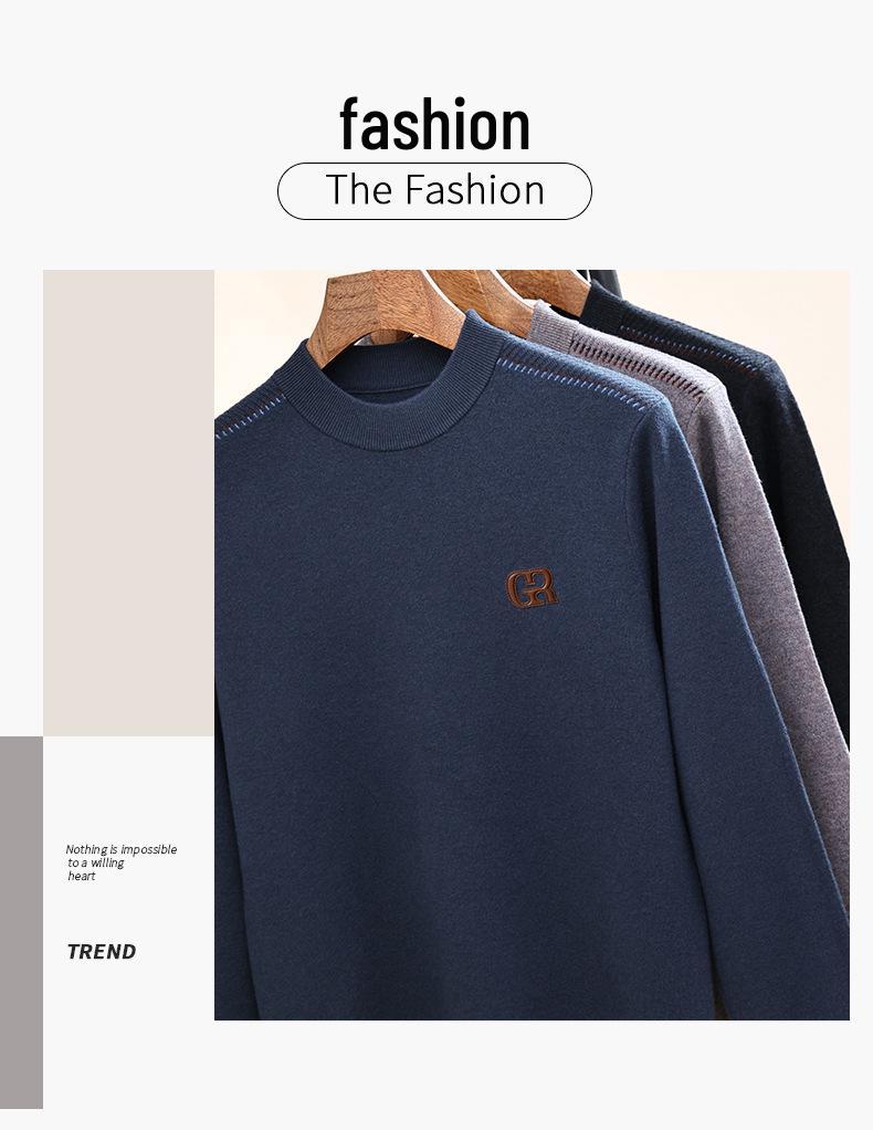 Men's 100% Wool Sweater - 2025 Autumn/Winter New Style Round Neck High-End Knitwear