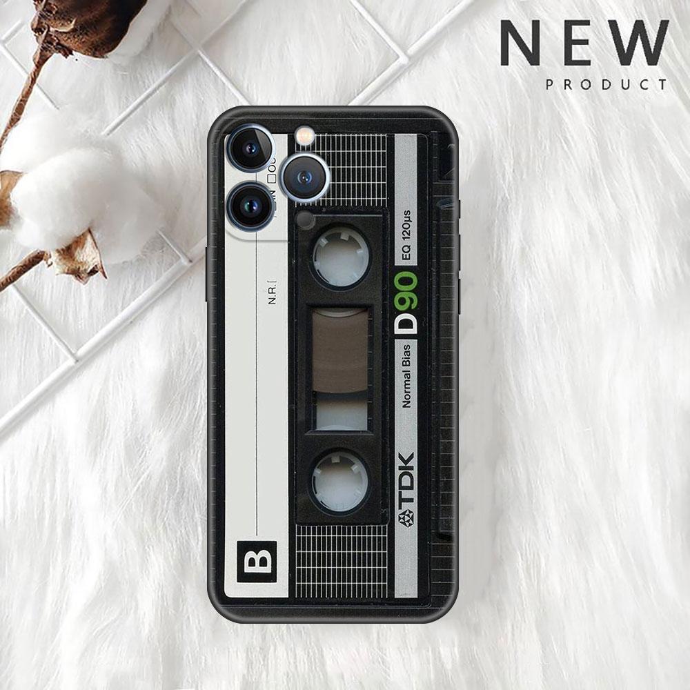 Funda Case For Apple iPhone 14 11 13 7 12 Pro 7 XR XS Max 8 Plus 6 14Pro Black Phone Coque Vintage Cassette Tape Retro Style
