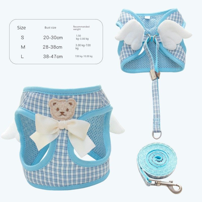 

Собака Рука Держащая Веревку Жилет-Стиль Собачий Поводок Собачья Веревка Регулируемая Маленький Размер Собаки Нагрудный Ремень Тедди Милые Товары для Домашних Животных S Blue lattice (Angel small wings Suit)
