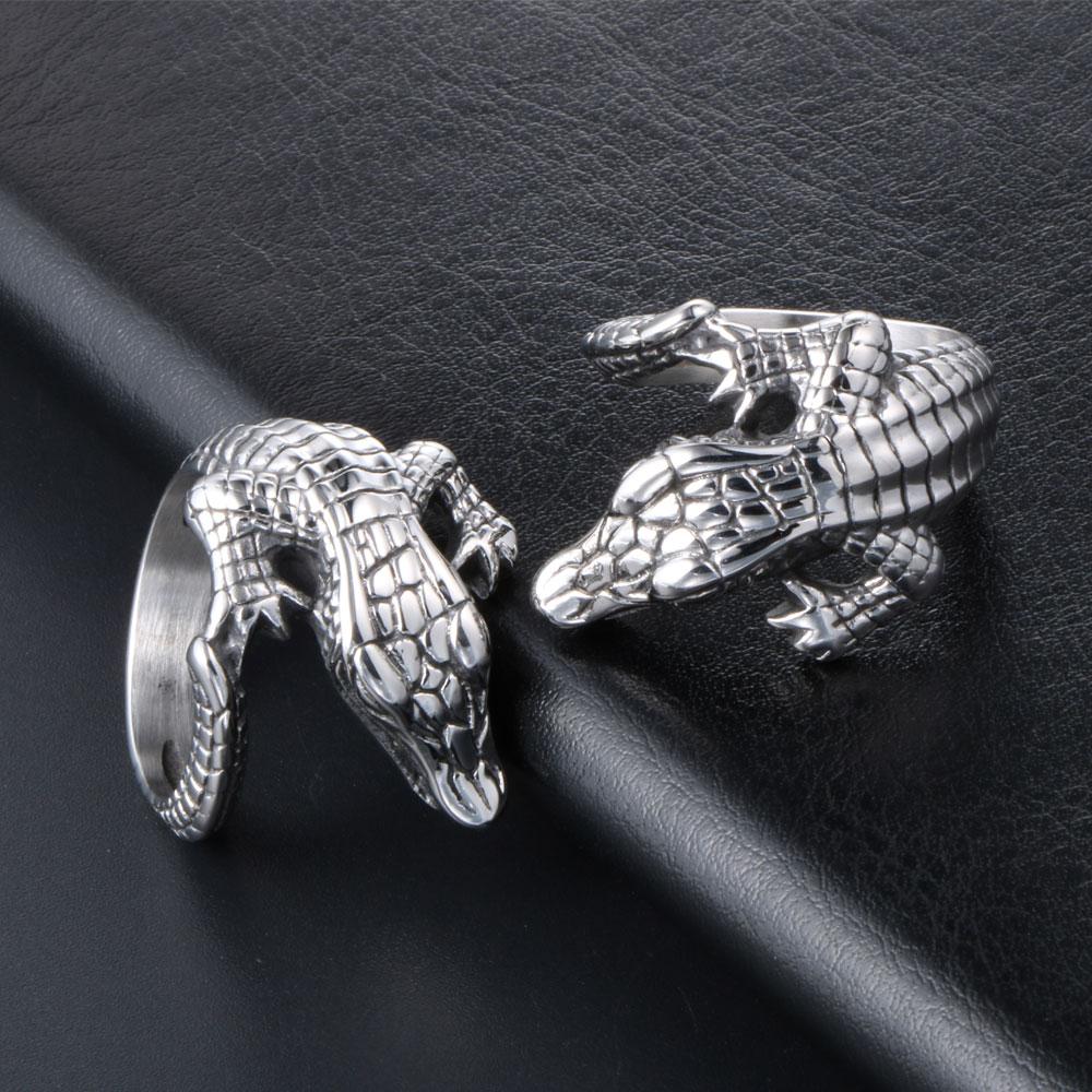Crocodile Vintage Punk Ring Men 316L Stainless Steel Animal Ring #7-#12