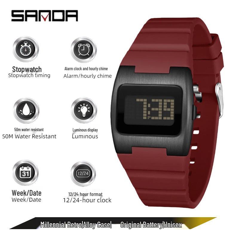 Sanda Retro Y2K Waterproof Square Wristwatch with Alarm - Unisex Multifunctional Design