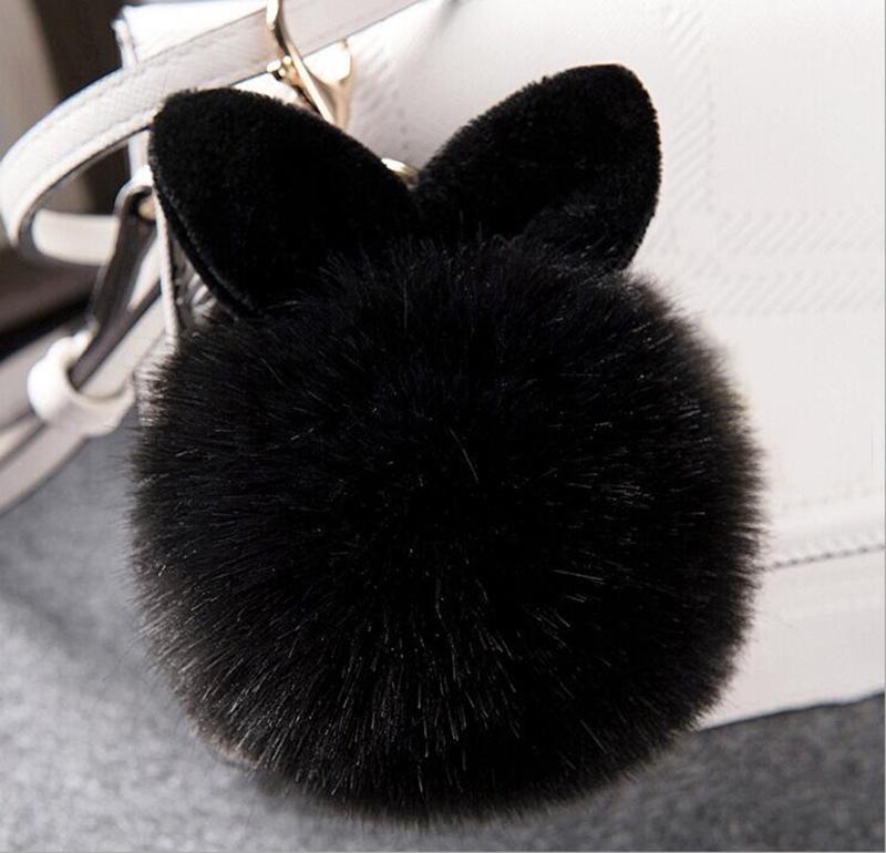 Cute Fluffy Bunny Toys Bear Keychain Rabbit Ear Key Chain Fur Woman Bag Charms Keyring Pom  Charm Pendant