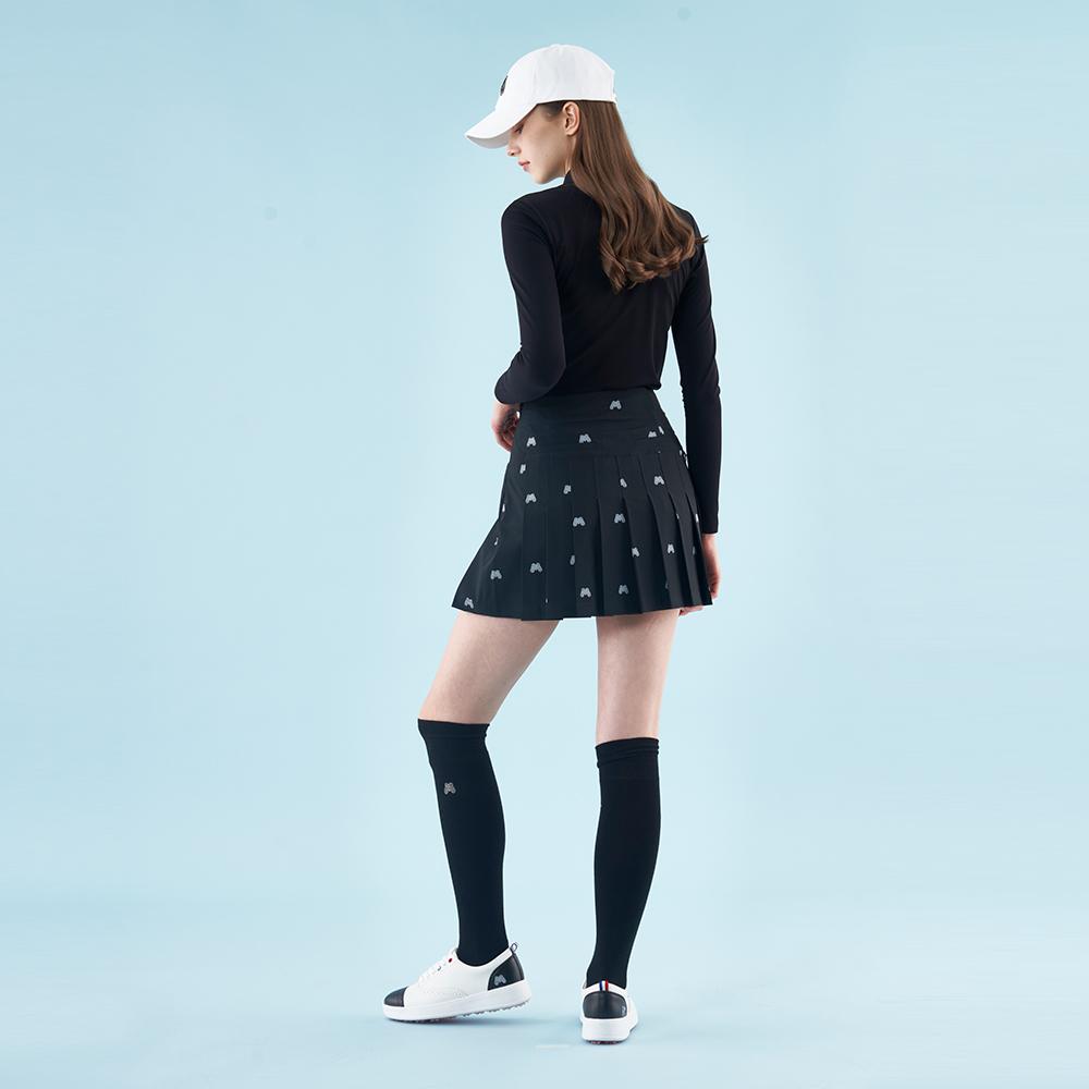 MARTINE GOLF High-Waist Pleats Skirt_Black