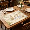 5Pcs Floral Linen Placemats Cute Bunny Hummingbird Farmhouse Placemats Machine Washable Table Protection Mats for Home Dining Wedding Party