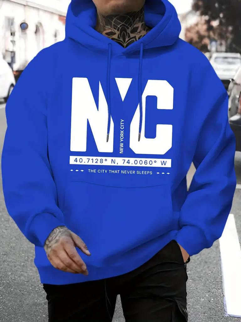 Herren Casual New York Buchstaben bedruckter Casual Hoodie, modischer Kordelzug-Hoodie, Herbst- und Winteroberteil, bequem und vielseitig