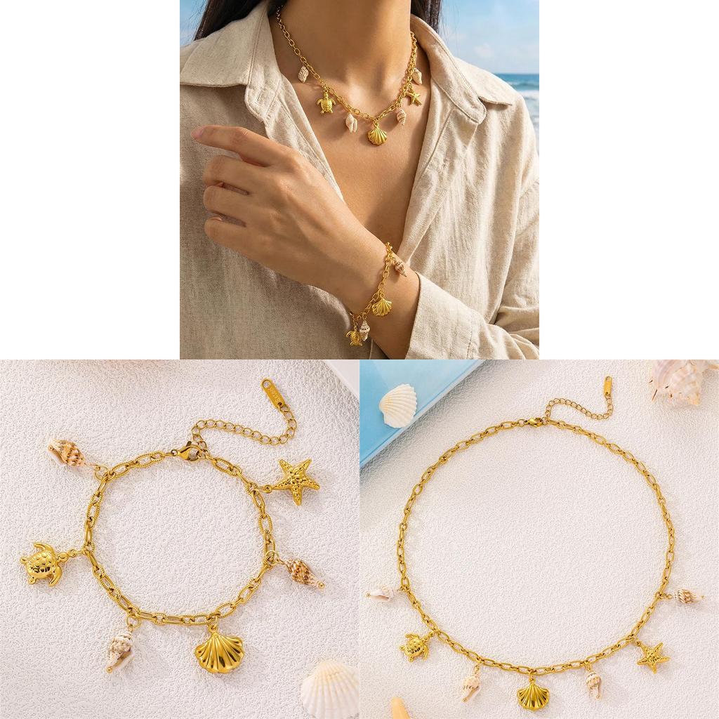Geometric Shell Pendant Necklace For Women With Stainless Steel Chain For Daily Wear