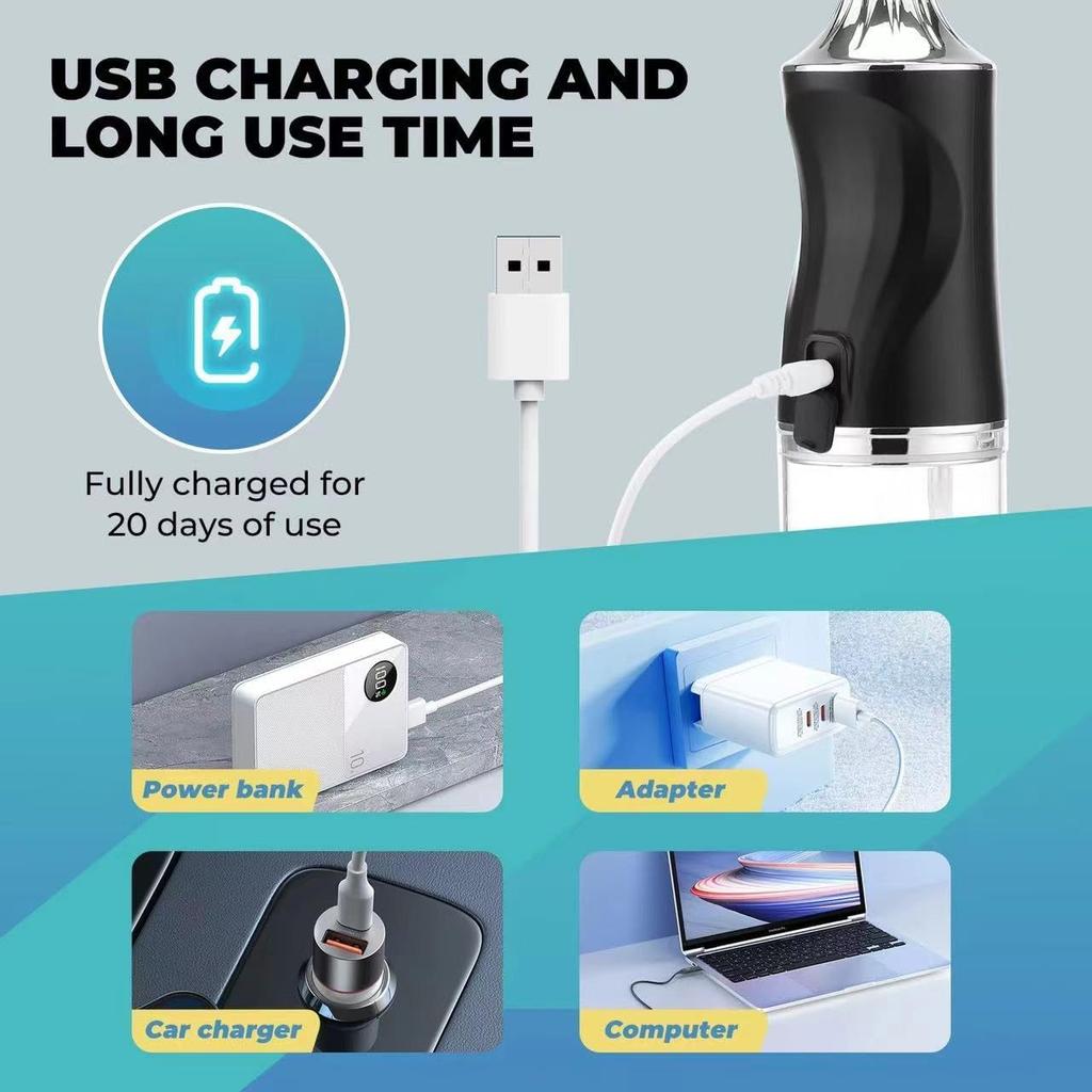 Water Dental Flosser Teeth Pick Portable Cordless Oral Irrigator Rechargeable Travel Irrigation Cleaner 3 Modes 4 Jets IPX7 Waterproof Electric