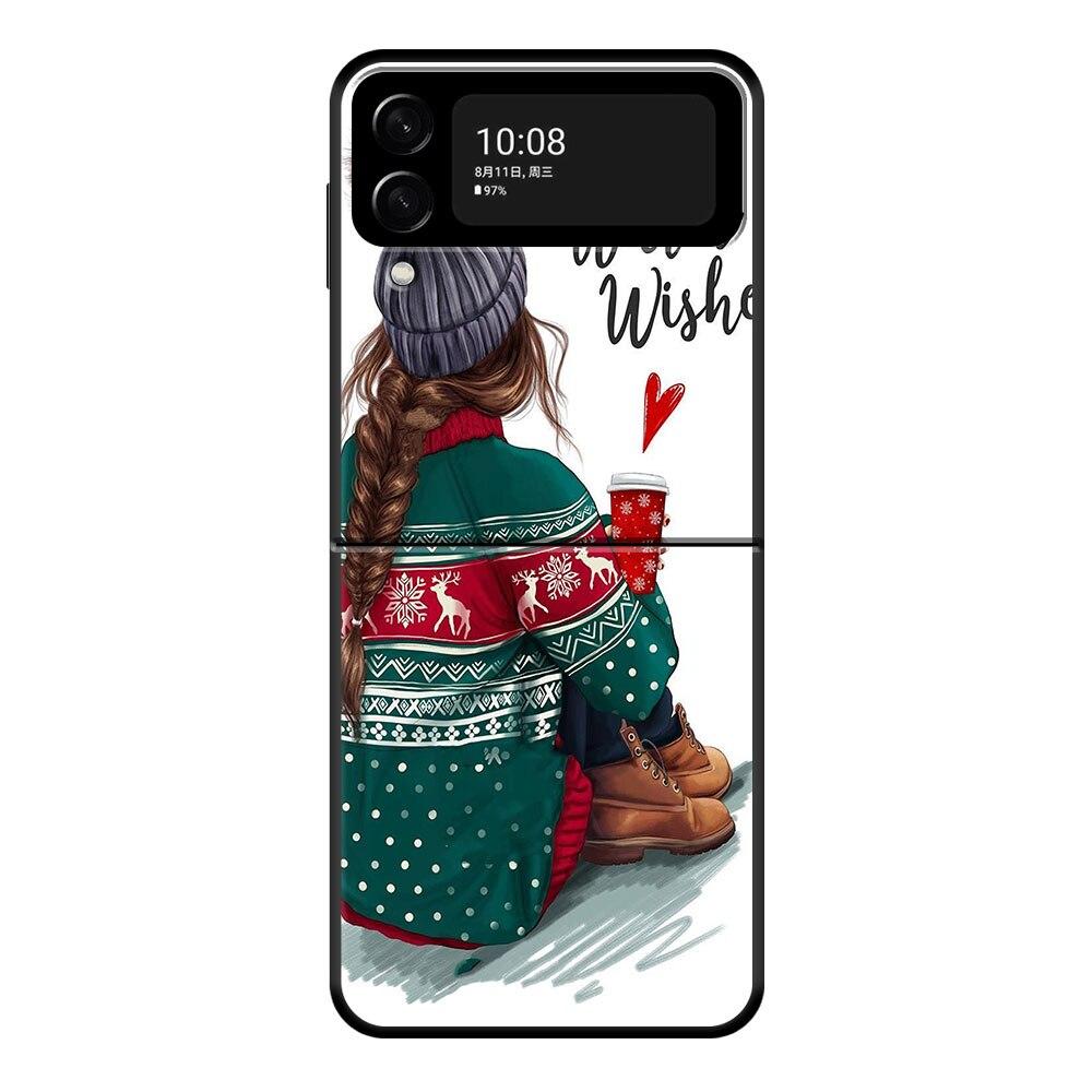 Christmas Tree Girl Gift Phone Case For Samsung Galaxy Z Flip Z Flip3 5G Z Flip4 Hard PC Matte Shell