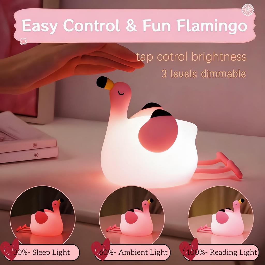 Pink Flamingo Night Light Dimmable Silicone Animal Nursery Night Lamp Kids Room Bedroom Decor Birthday Christmas Boy Girls Gift