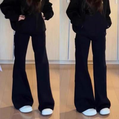Retro Black Flare Jeans for Women In Winter Plus Velvet Low Waist Slim Pear-shaped Body Horseshoe Floor Mopping Pants