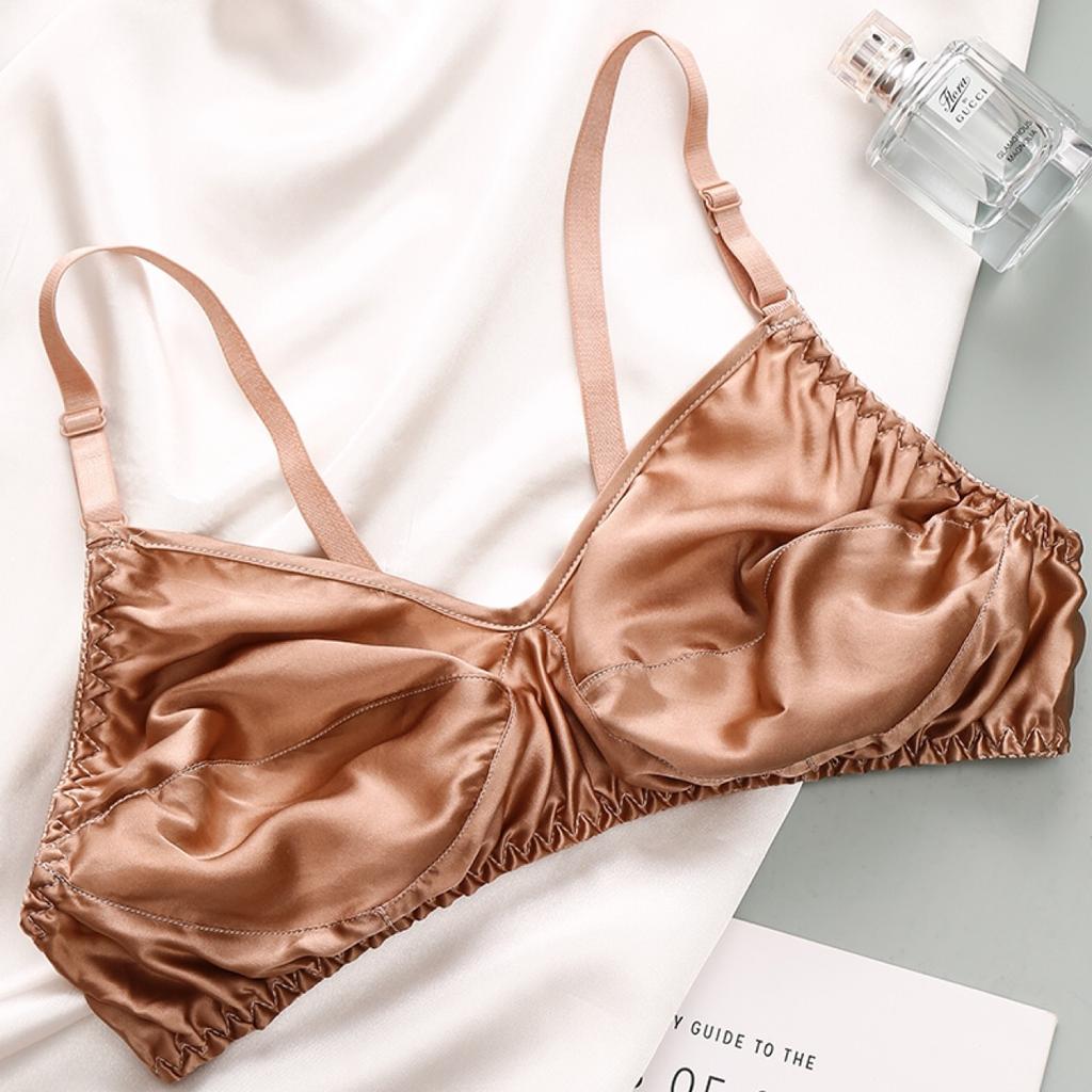Silk Bra Thin Mulberry Silk Bra Wirefree Lightly Padded Comfortable Breathable Plus Size Bra Seamless Underwear for Women