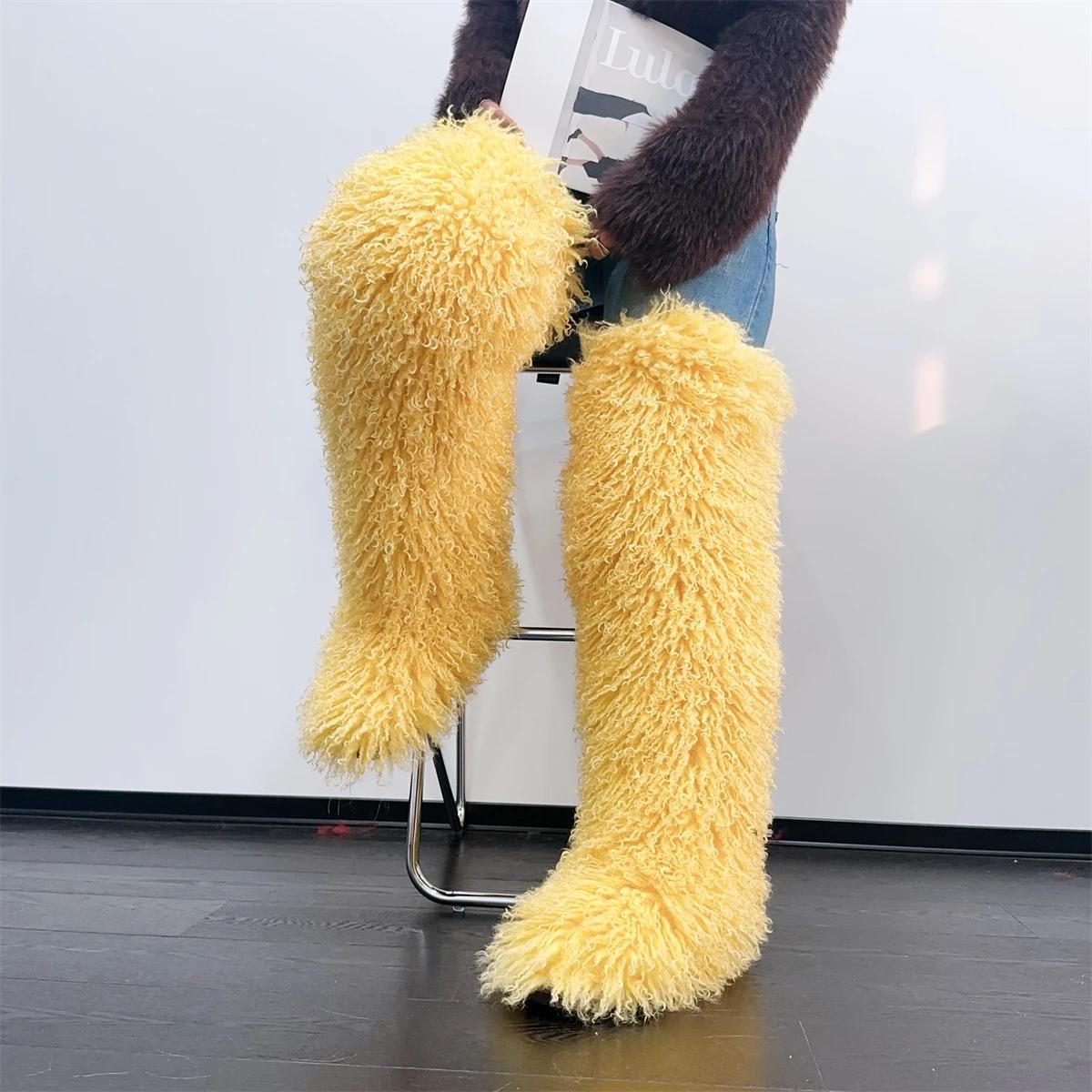 

Womens Faux Mongolian Thigh Highs Faux Fur Boots Winter Warm With Fur Inside 36