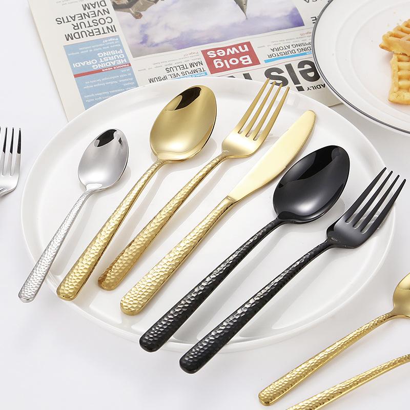 Hammered Pattern 5 Pcs Creative Cutlery Set Western Stainless Steel Knife Fork Spoon Dinnerware Set Kitchen Tableware
