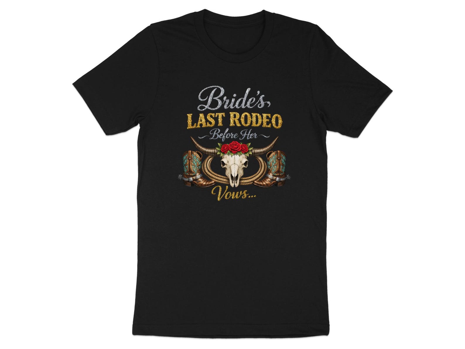 Bride s Last Rodeo T-Shirt, Western Bachelorette Party Tee, Glitter Cowgirl Bridal Shower Shirt M