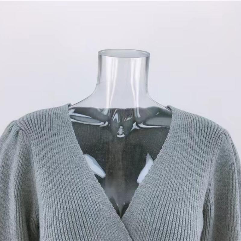 IHUASU Autumn and Winter Tie Temperament Commuter V-neck Jumper Women's Loose Large Size Fashion Knitted Cardigan