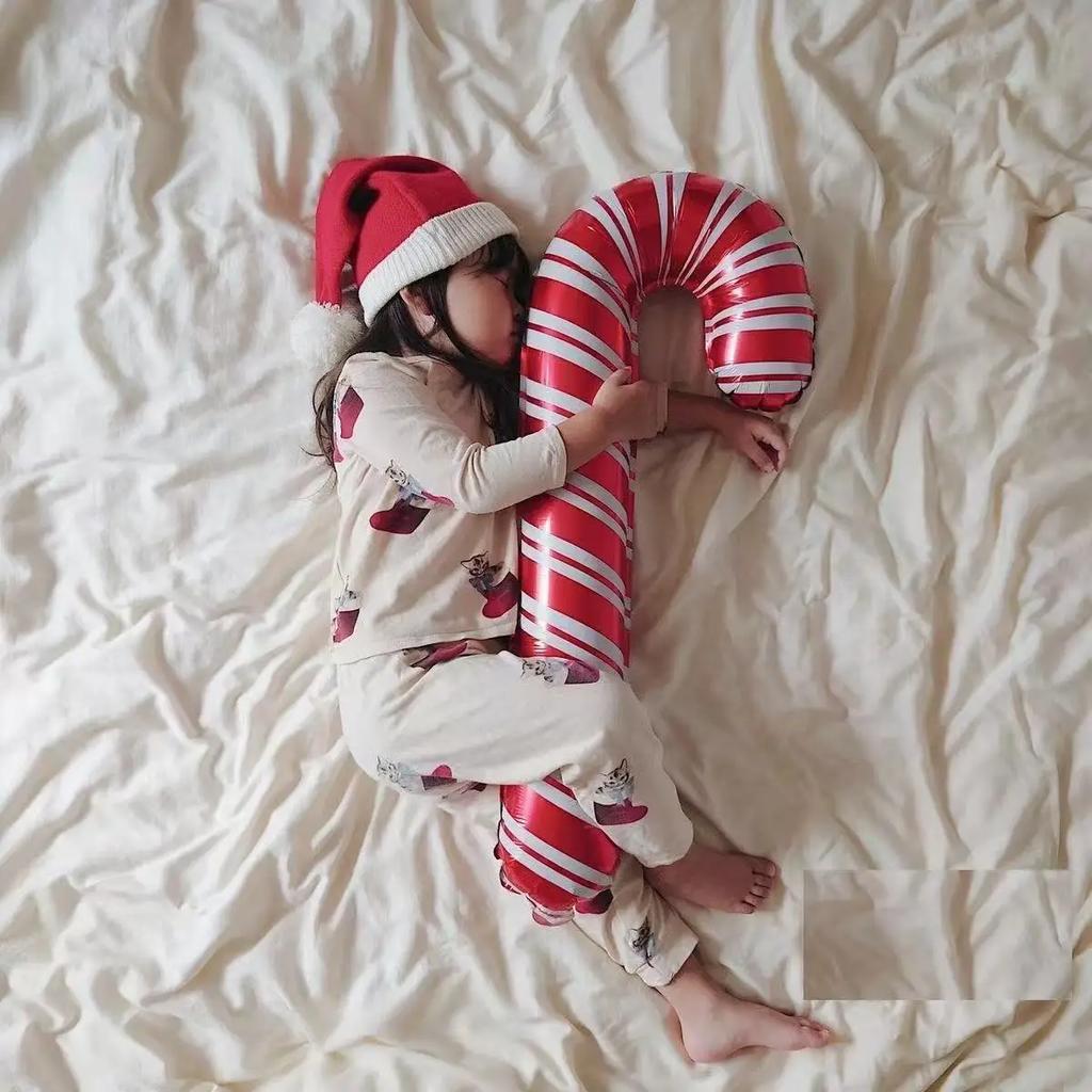 Red Christmas Candy Cane Foil Decor Balloons Xmas Santa Canes Stick Candy Balloon For New Year Festival Holiday Party Decor