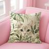 Tropical Jungle Flora Cat Cushion Cover Natural Linen Organic Fabric DoubleSided Printing Sofa Home Decor Gift Pillow Case