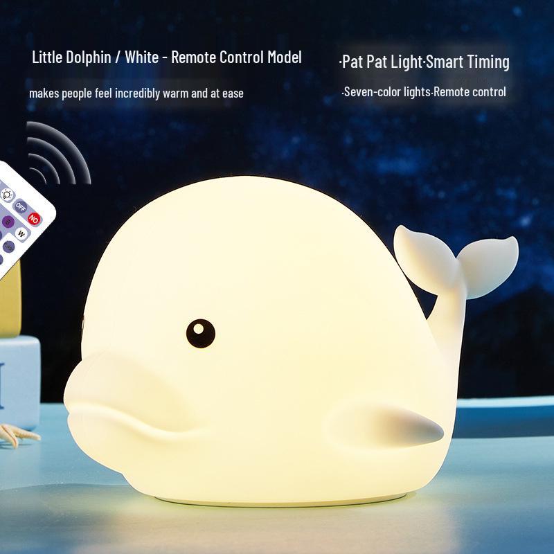 Dolphin Rechargeable Two-Speed Silicone Night Light with Remote for Kids