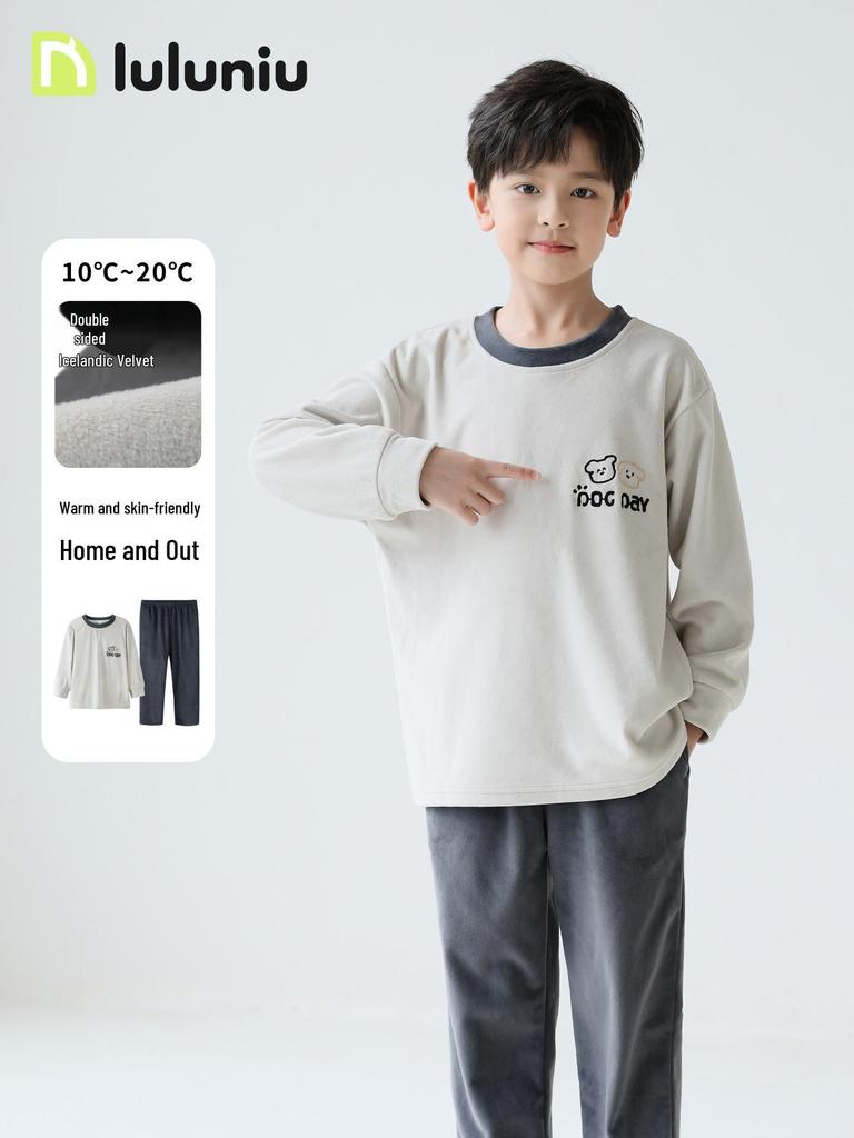 Lulu Niu Jungen Plüsch-Pyjama – Korallenfleece Homewear für die Frühlings-, Herbst- und Wintersaison