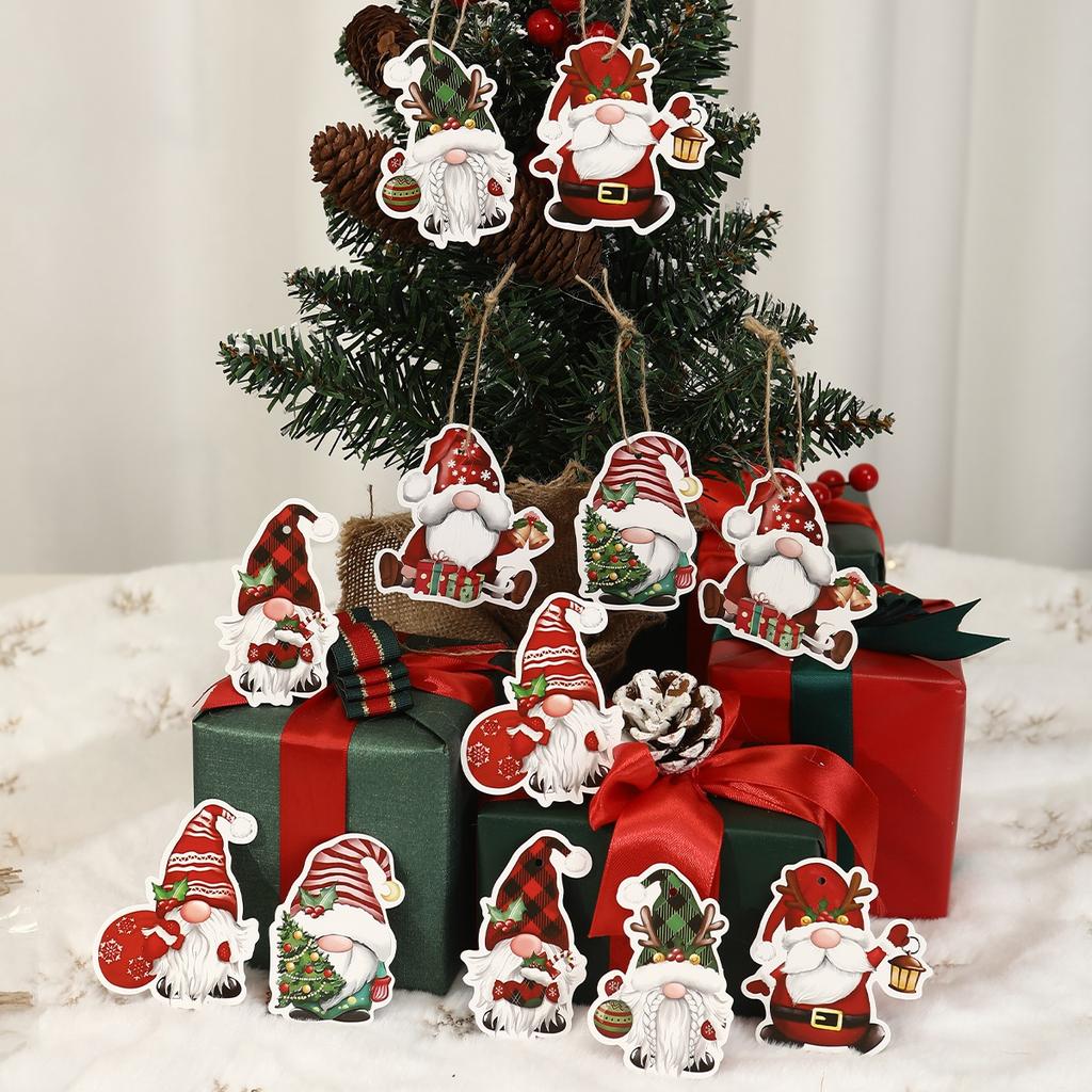 12pcs Christmas Santa Gnomes Paper Pendants Christmas Decorations For Home 2026 Christmas Tree Ornaments Navidad New Year Gifts