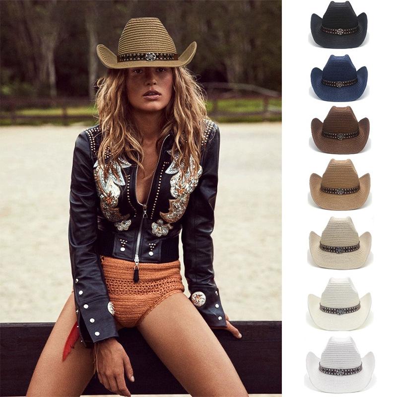 Wind Outdoor Rivet Belt Western Denim Hat Men'S And Women'S Sunscreen Casual Fashion Straw Hat