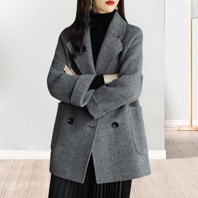 Damen Winter Wollmantel Formaler Business-Stil Umlegekragen Zweireihig Mittellang