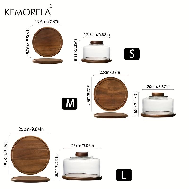 1PCS Round Wooden Cake Stand with Glass Dome Lid -Wood Serving Tray for Dim Sum Pastries & Desserts for Dining Room Cake Tray