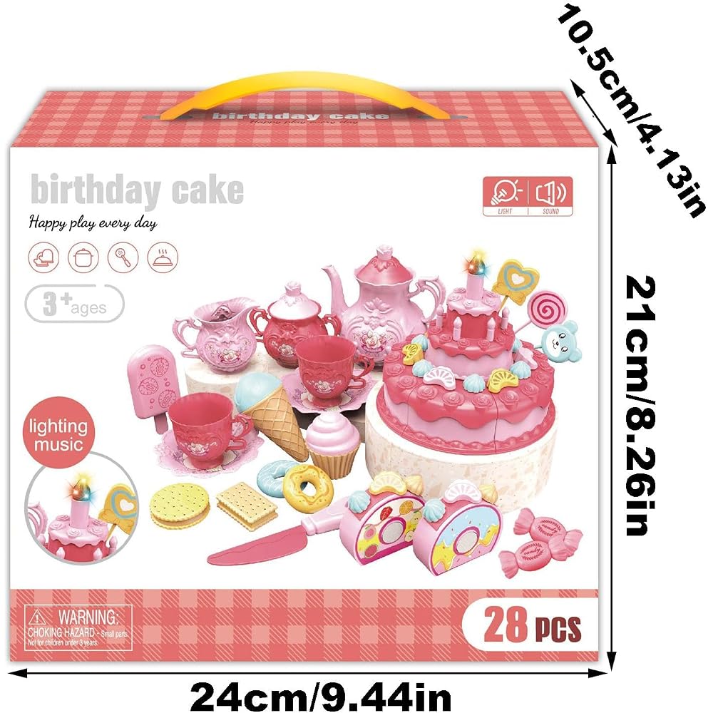 Birthday Cake Toy Realistic Sound and Light Features Pretend Play Cake for Kids