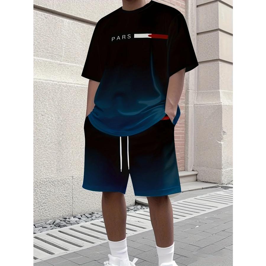 Summer Men's Set Minimalist Athletic Casual Crew Neck T-Shirt Streetwear Breathable Short-Sleeve Top and Shorts Two-Piece Set