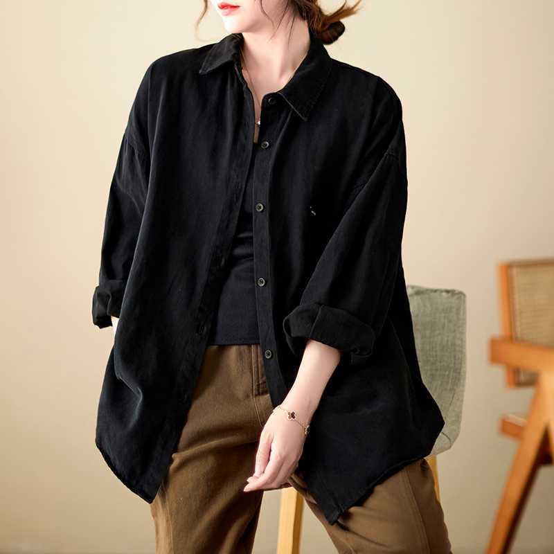

Black Loose Shirt Women s Spring Women s Jacket Cotton and Linen Top Casual XXL