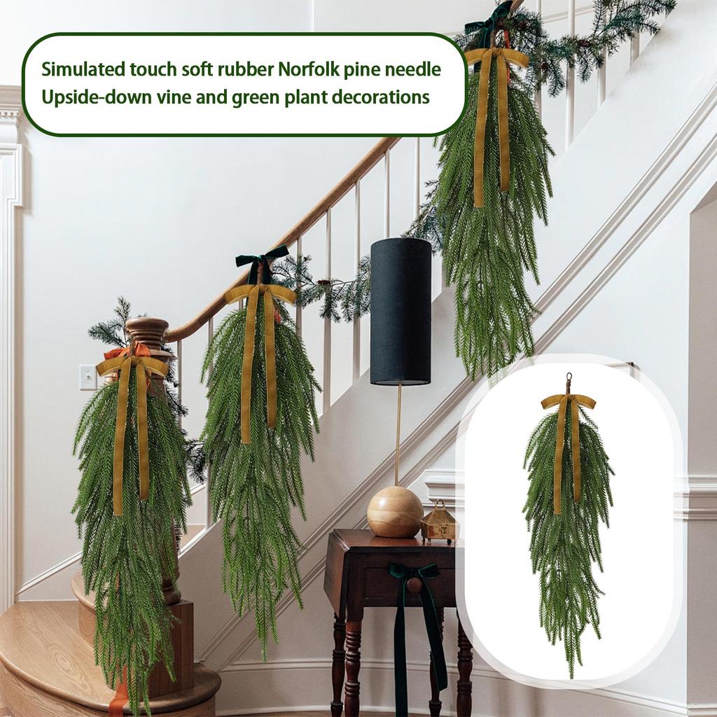Simulated Soft-Glue Norfolk Needle Wall Hanging Christmas Tree Upside Down Vine Green Plant Holiday Decoration