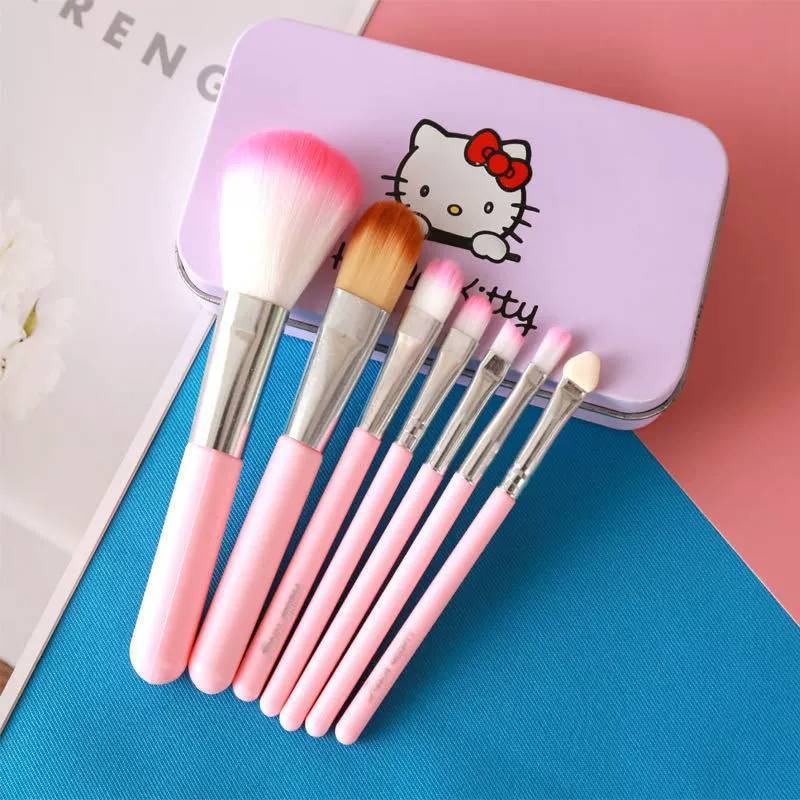Hello Kitty Cosmetic Brush Kit With Synthetic Hair Sevenpiece Travel Friendly Makeup Tools