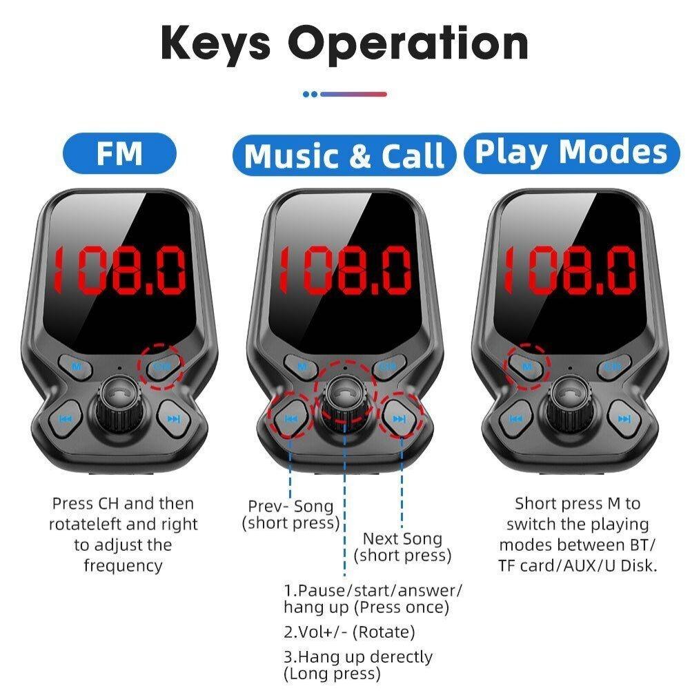 FM Transmitter MP3 Player Radio Adapter USB Charger Kit for Car Stereo Music