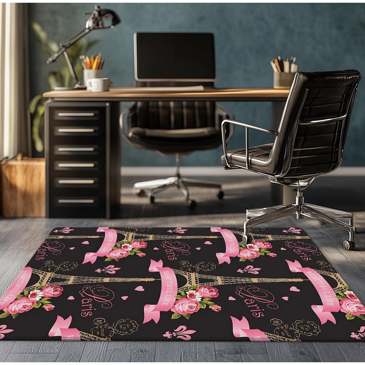 

Paris Eiffel Tower Rose Pink Crystal Velvet Rug Romantic French Theme Bedroom Floor Mat Vintage Style Anti Slip Home Carpet 50x80cm