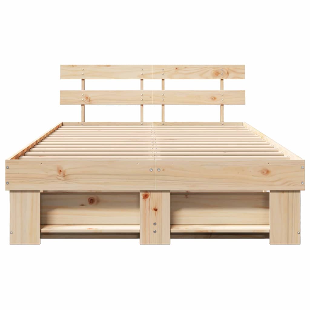 Brown Bed Frame with Headboard 120 X 190 Cm Solid Pine Wood