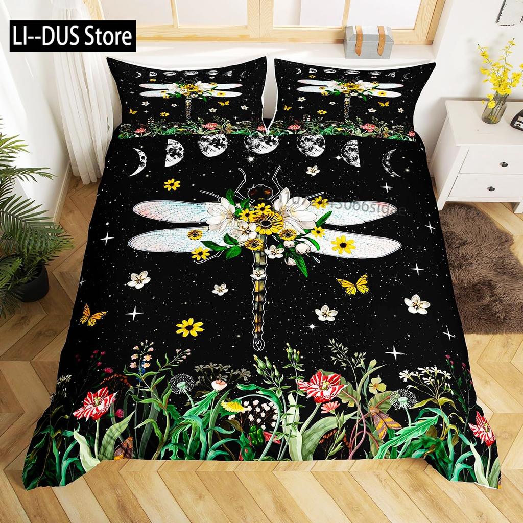 Comforter Colorful Dragonfly Wing Queen Size Bedding Set For Kids Teens Adult Comforter Decoration 3 Pcs Bed Set