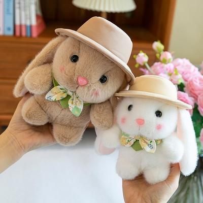 Cute Pudding Doll Wearing Hat and Bow Tie Rabbit Doll Plush Toy Soothing Birthday Christmas Gift