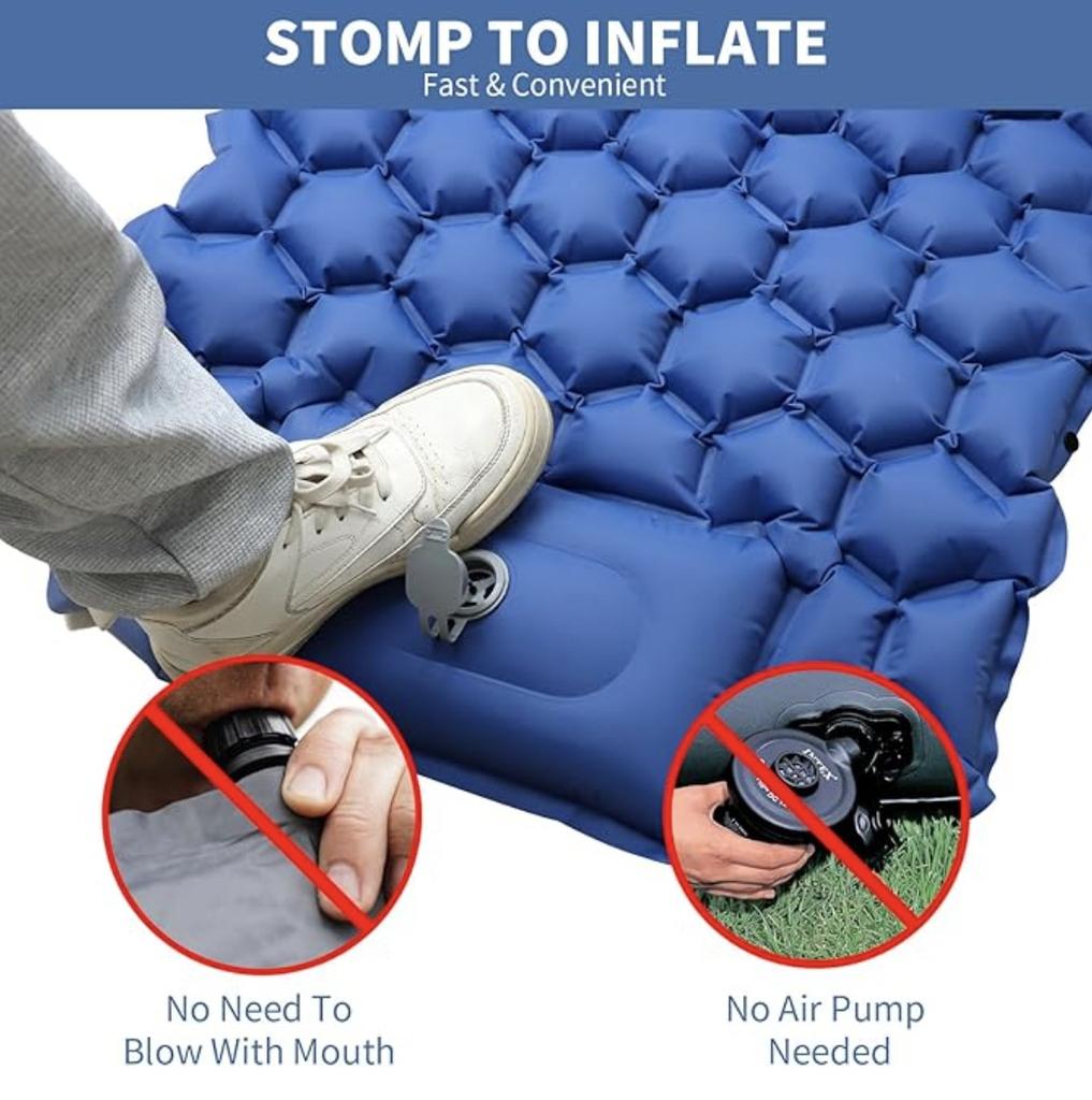 Camping Sleeping Pad / Inflatable Air Mattress Pad with Built-in Pillow & Foot Pump Ultralight Sleeping Air Mattress