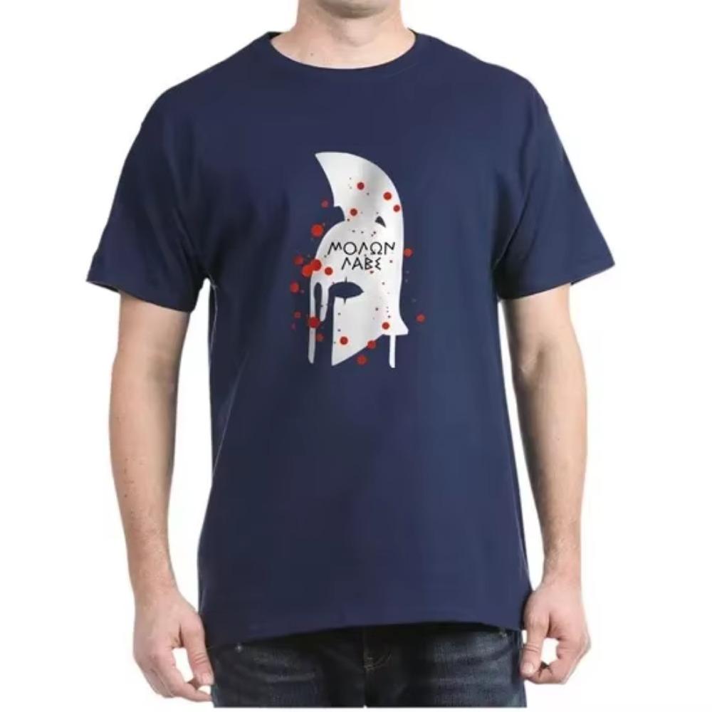 

Футболка Molon Labe Blood Spartan Helmet из 100% хлопка с круглым вырезом, летняя повседневная мужская футболка с коротким рукавом, размер S-3XL XXXXXL темно-синий