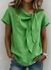 Women's Knot Front Solid Color Linen Blend Short Sleeve Top Loose Fit Casual Summer Blouse